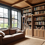 **

A cozy Dutch "woonkamer" (living room) showcasing vertical storage solutions. Tall bookshelves filled with books and decorative items reach the ceiling. Baskets and boxes sit on the upper shelves. The overall aesthetic is "gezellig" (cozy) and organized, utilizing natural light.

**